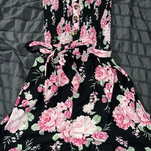 Floral Smocked Romper with Pink and White Flowers